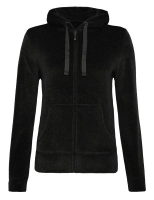 Cotton Rich Hooded Zip Through Velour Sweat Top | M&S Collection | M&S