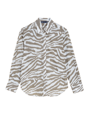 

M&S Collection Camisa estampada 100% algodón de manga largaWomens - Khaki Mix, Khaki Mix