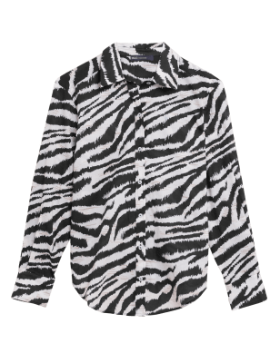 

Womens M&S Collection Pure Cotton Printed Long Sleeve Shirt - Black Mix, Black Mix