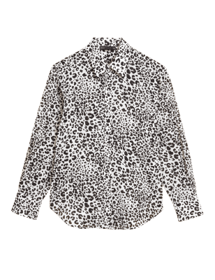 

Womens M&S Collection Pure Cotton Printed Long Sleeve Shirt - White Mix, White Mix