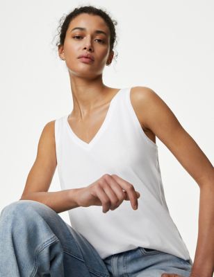 M&S Womens Relaxed Fit V-Neck Vest - 8 - Soft White, Soft White,Grey Marl,Black,Oxblood
