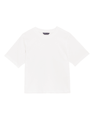 

Womens M&S Collection Pure Cotton Crew Neck Crop T-Shirt - Soft White, Soft White