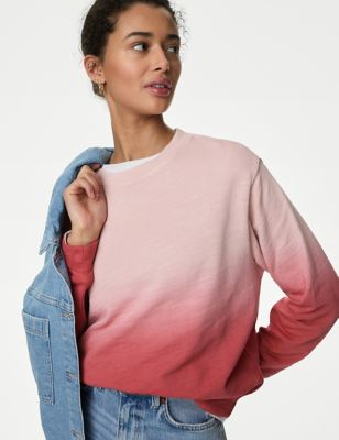 M&S Women's Pure Cotton Ombre Slub Sweatshirt - XS - Pink Mix, Pink Mix,Blue Mix,Orange Mix,Green Mi