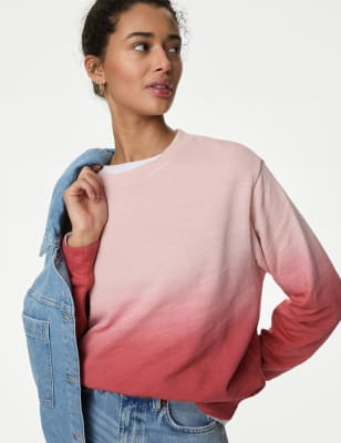 M&S Women's Pure Cotton Ombre Slub Sweatshirt - XS - Pink Mix, Pink Mix,Blue Mix,Orange Mix,Green Mi