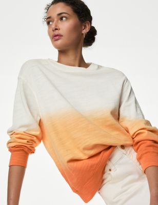 

Womens M&S Collection Pure Cotton Ombre Slub Sweatshirt - Orange Mix, Orange Mix