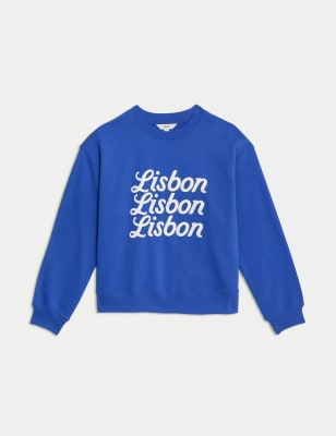 Cotton Weekend Slogan Crew Neck Sweatshirt, M&S Collection