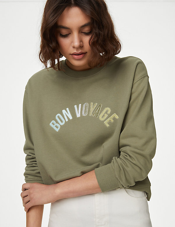 Zuiver katoenen sweater met opschrift - NL
