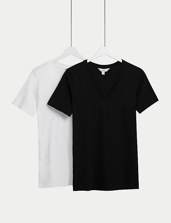 2pk Pure Cotton V-Neck Relaxed T-Shirts - CA