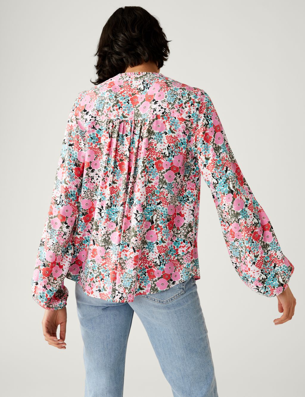 Floral Tie Neck Relaxed Longline Blouse image 5