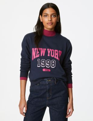 

Womens M&S Collection Cotton Rich Slogan Sweatshirt - Navy Mix, Navy Mix