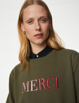 Cotton Rich Embroidered Slogan Sweatshirt