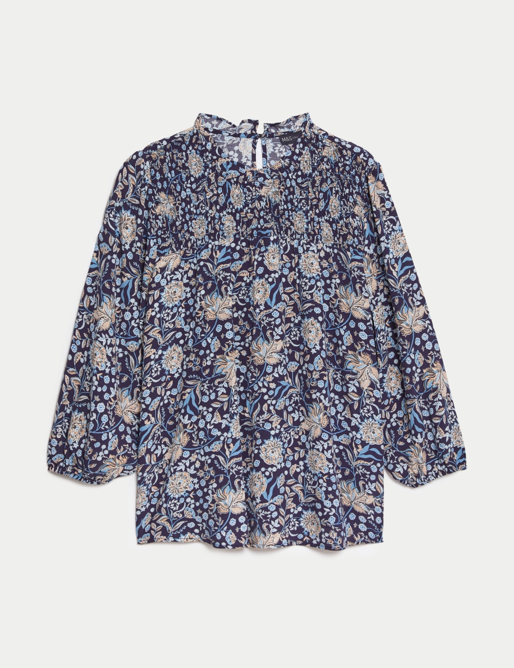 Floral High Neck Smocked Blouse image 2