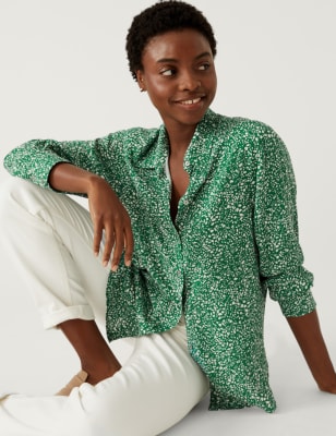 

Womens M&S Collection Printed Collared Relaxed Shirt - Green Mix, Green Mix