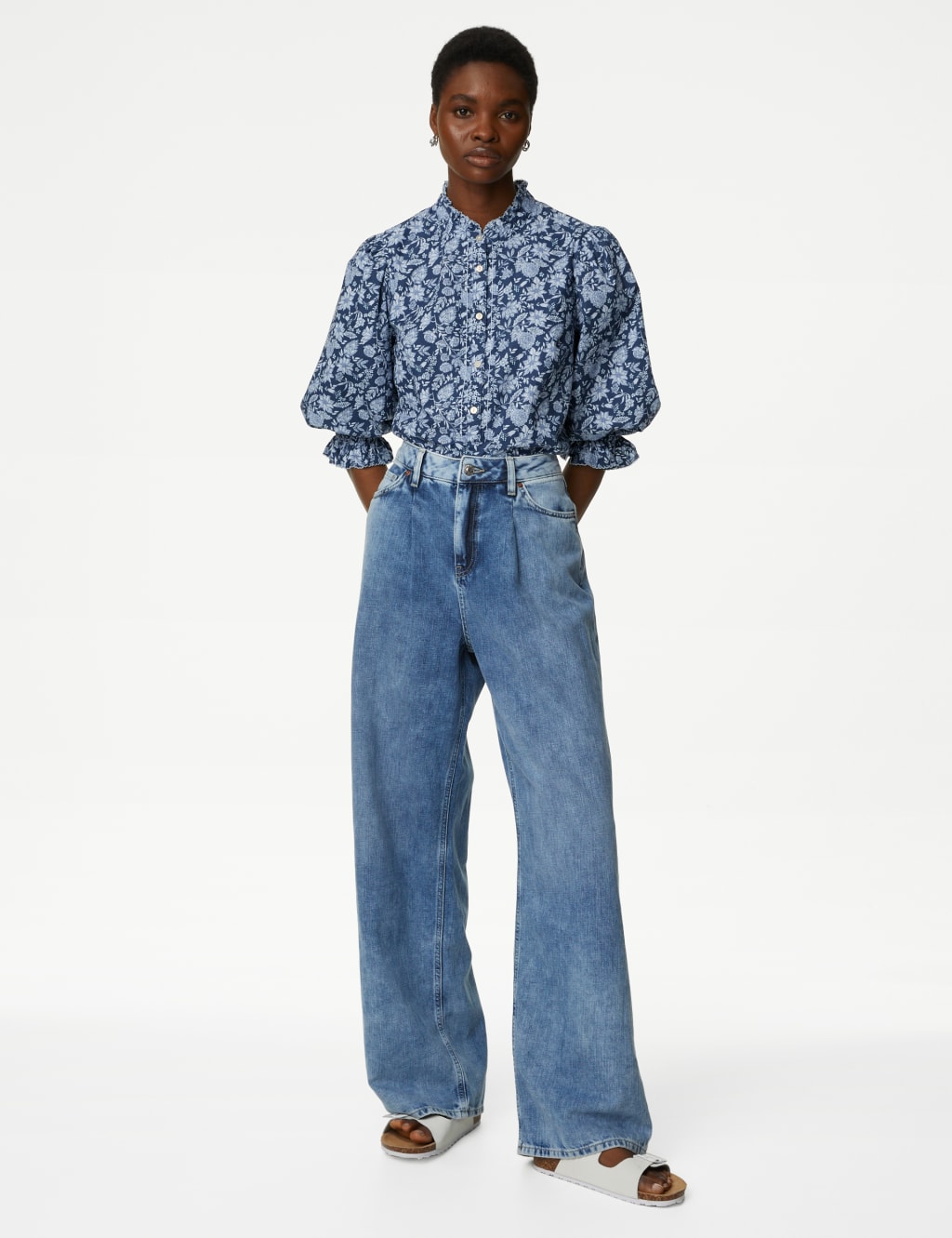 Pure Cotton Floral High Neck Blouse image 3