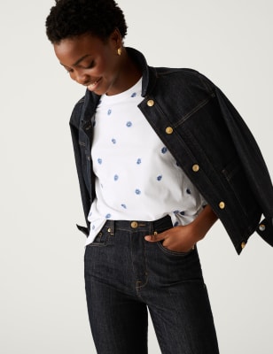 Pure Cotton Floral Embroidered TShirt