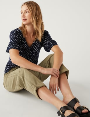 

Womens M&S Collection Pure Cotton Printed Top - Navy Mix, Navy Mix