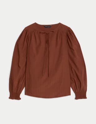 Modal Rich Tie Neck Blouse