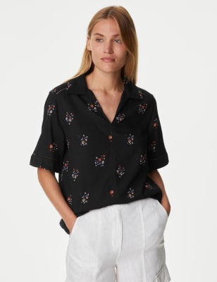 

M&S Collection Blusa floral con cuelloWomens - Black Mix, Black Mix
