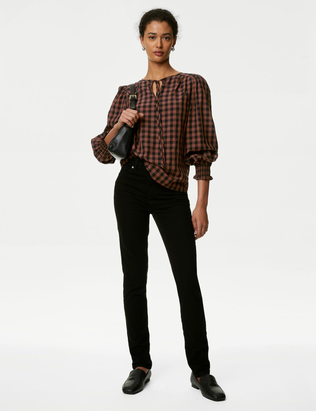Modal Rich Checked Tie Neck Blouse image 3