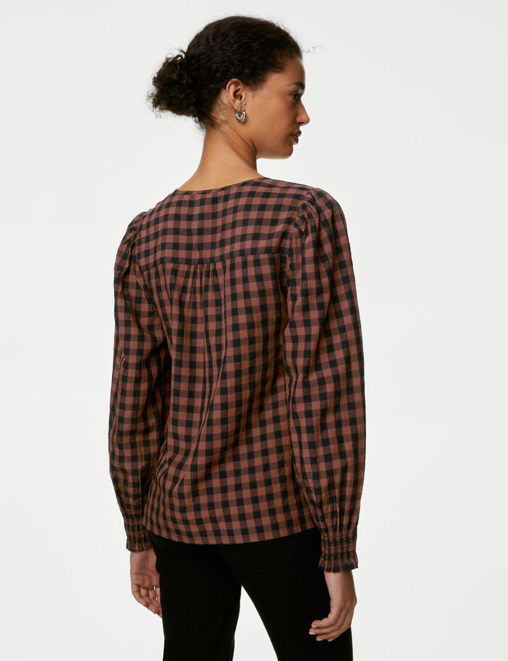 Modal Rich Checked Tie Neck Blouse image 5