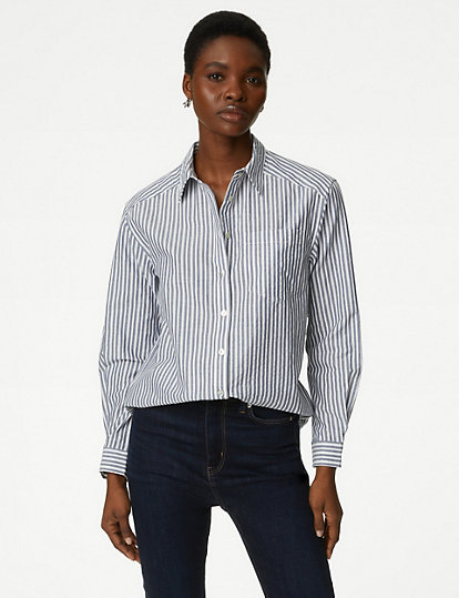 Cotton Rich Striped Collared Shirt