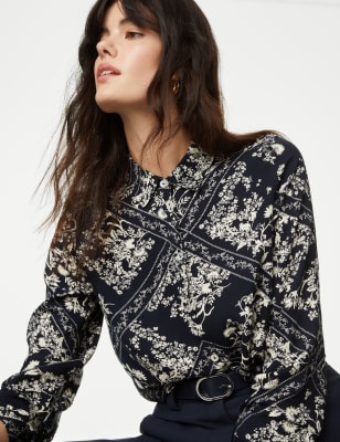 

M&S Collection Camisa con cuello estampadaWomens - Navy/White, Navy/White