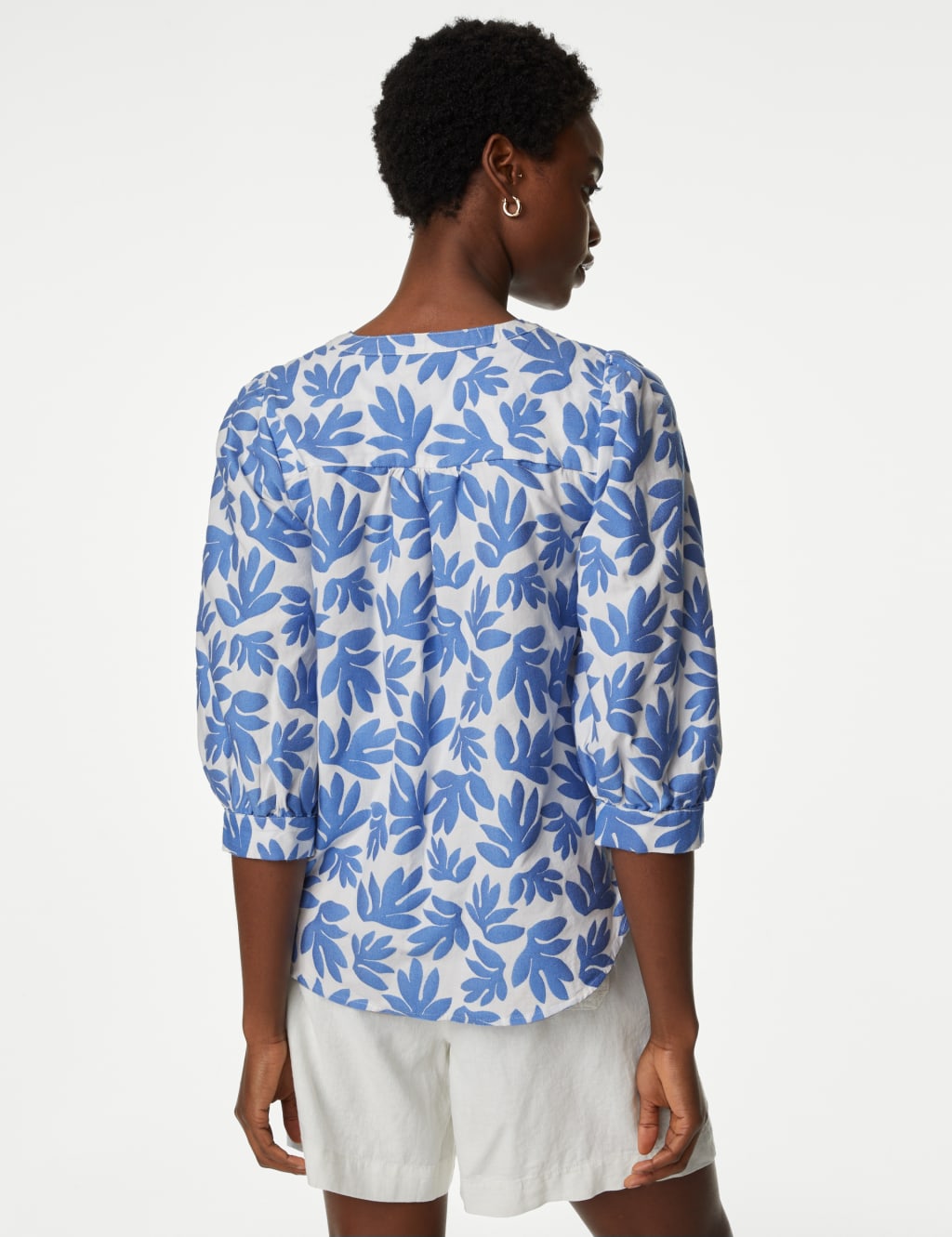 Cotton Blend Jacquard V-Neck Popover Blouse image 5