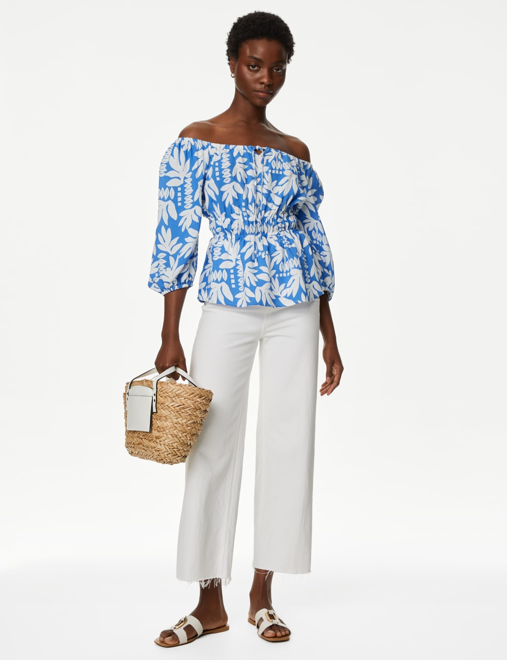 Printed Blouson Sleeve Peplum Top image 3