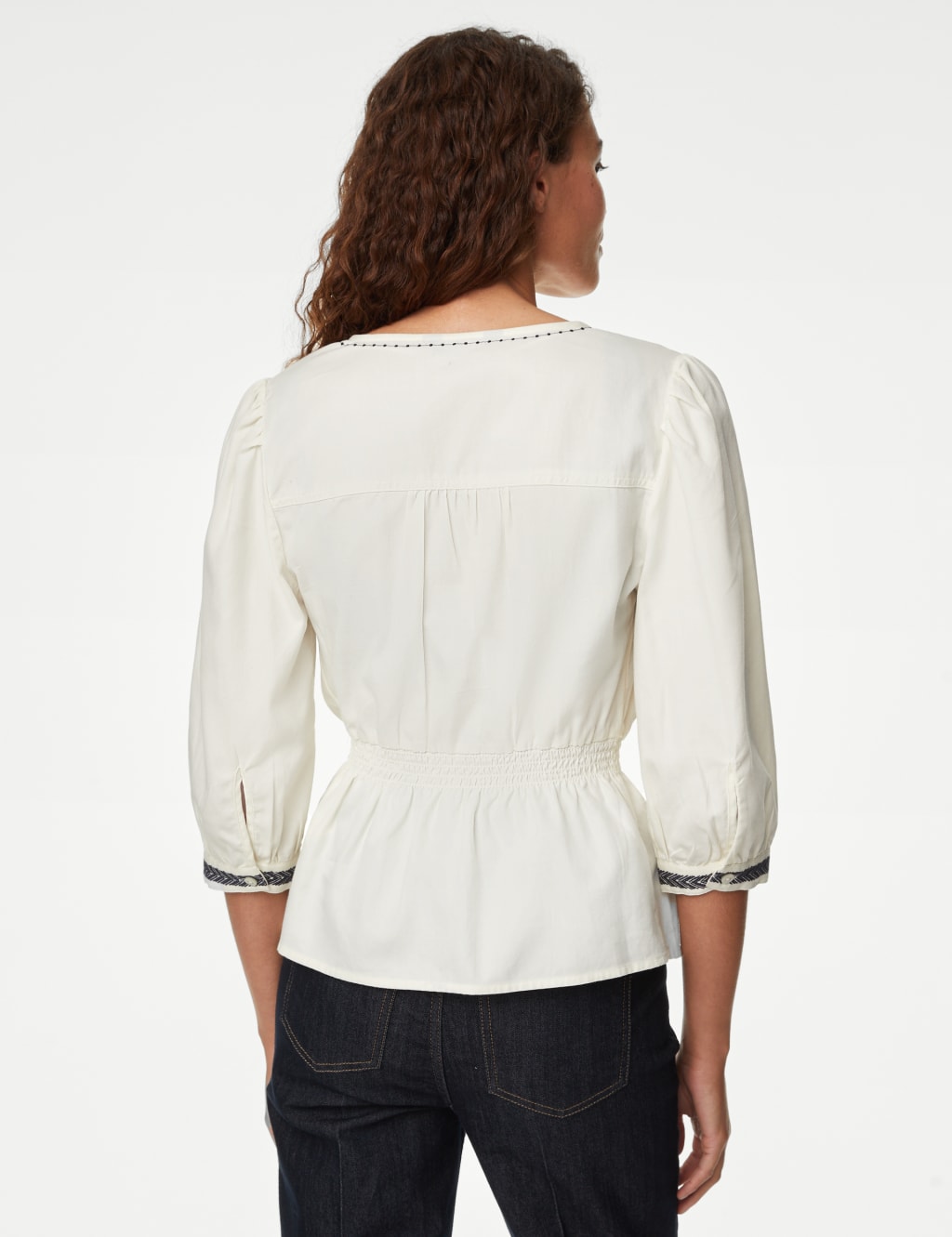 Pure Cotton Embroidered V-Neck Blouse image 5