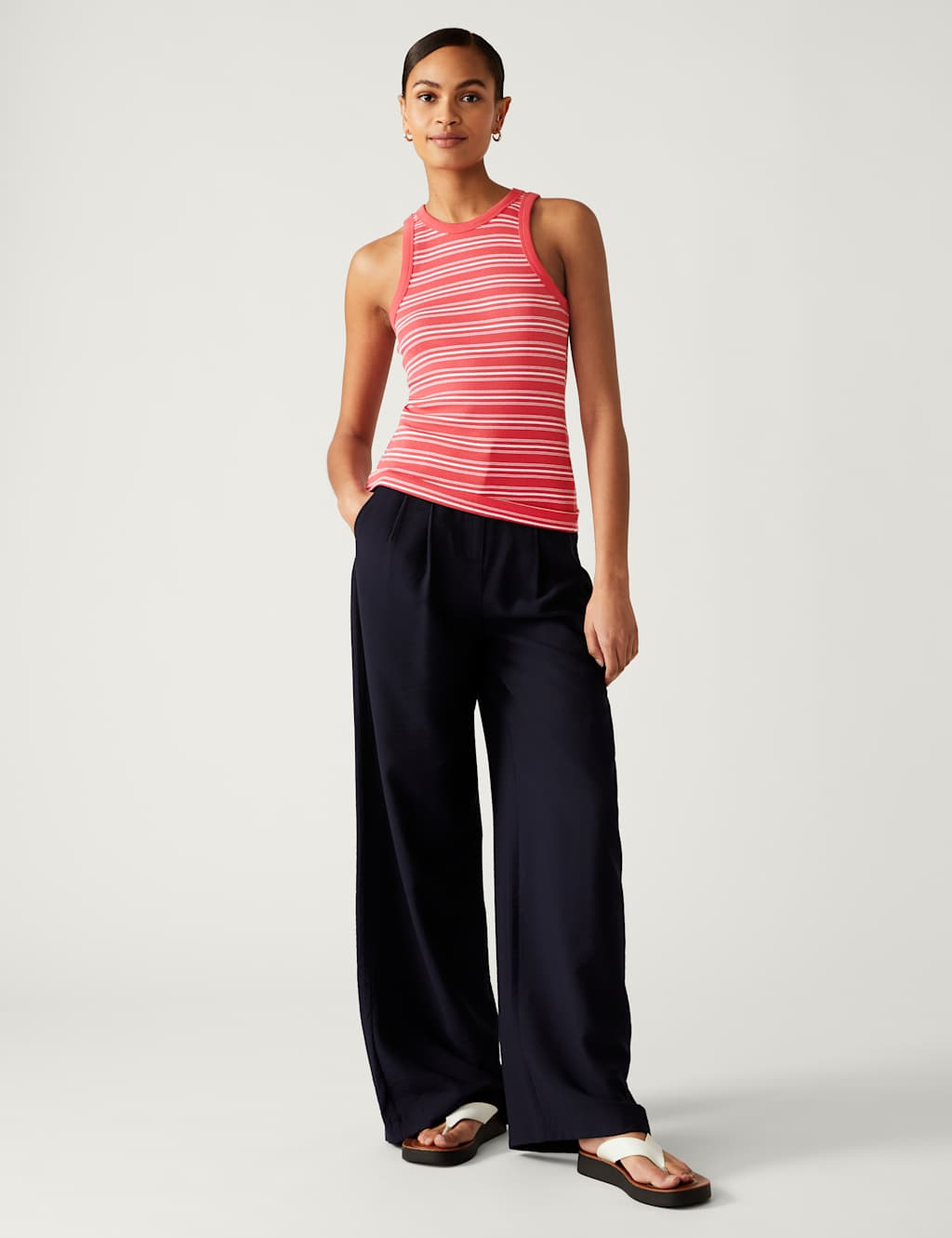 Cotton Rich Striped Ribbed Vest Top image 2