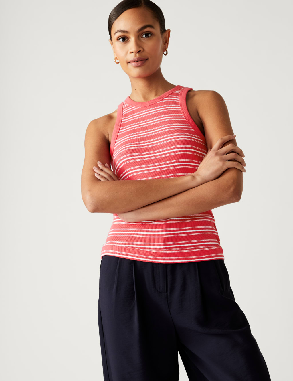 Cotton Rich Striped Ribbed Vest Top image 3