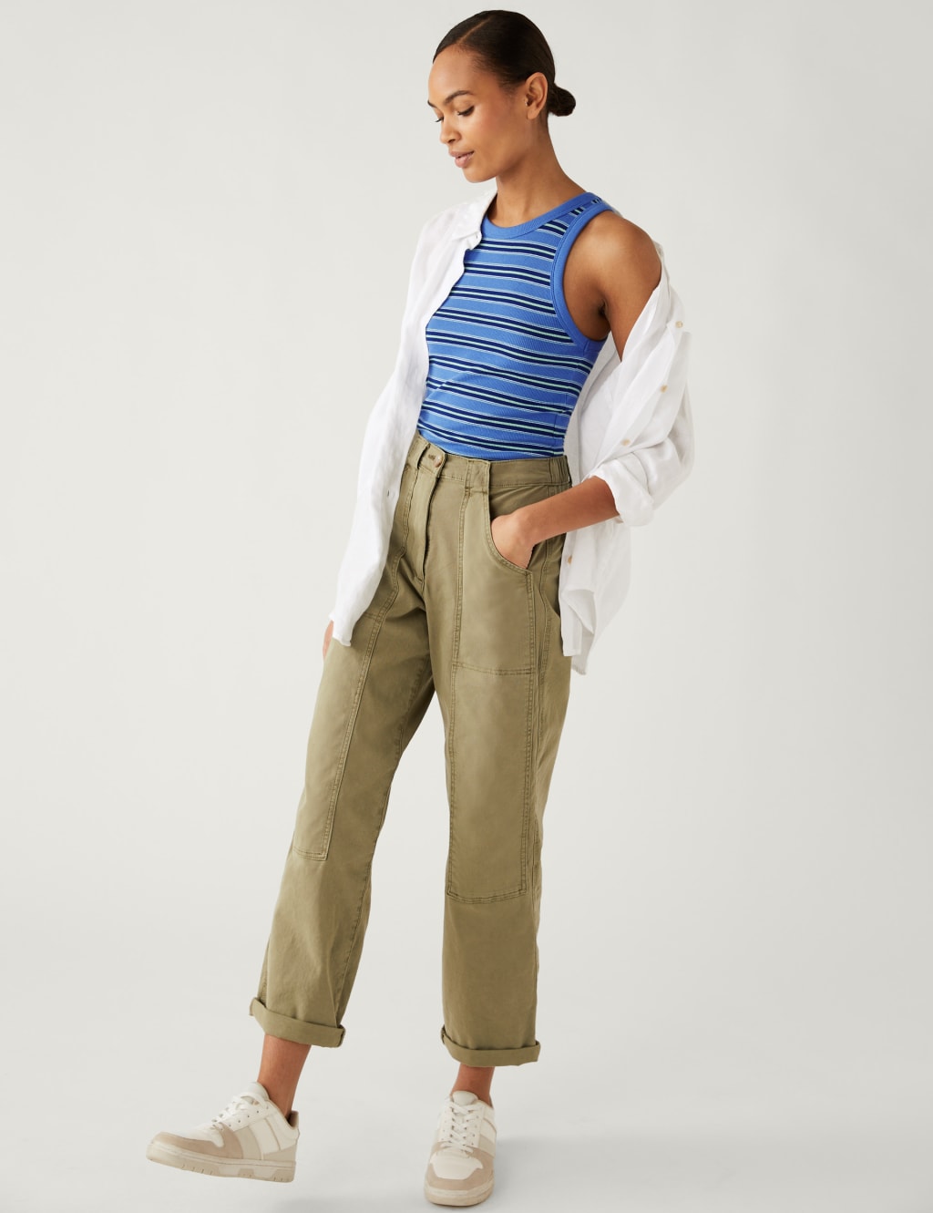 Cotton Rich Striped Ribbed Vest Top image 3