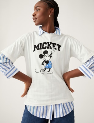 

Womens M&S Collection Übergroßes T-Shirt aus reiner Baumwolle mit Mickey Mouse™-Motiv - Ivory Mix, Ivory Mix