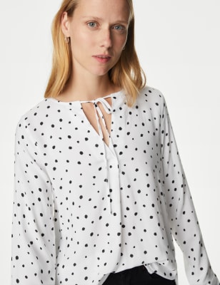 

Womens M&S Collection Printed Tie Neck Blouse - White Mix, White Mix