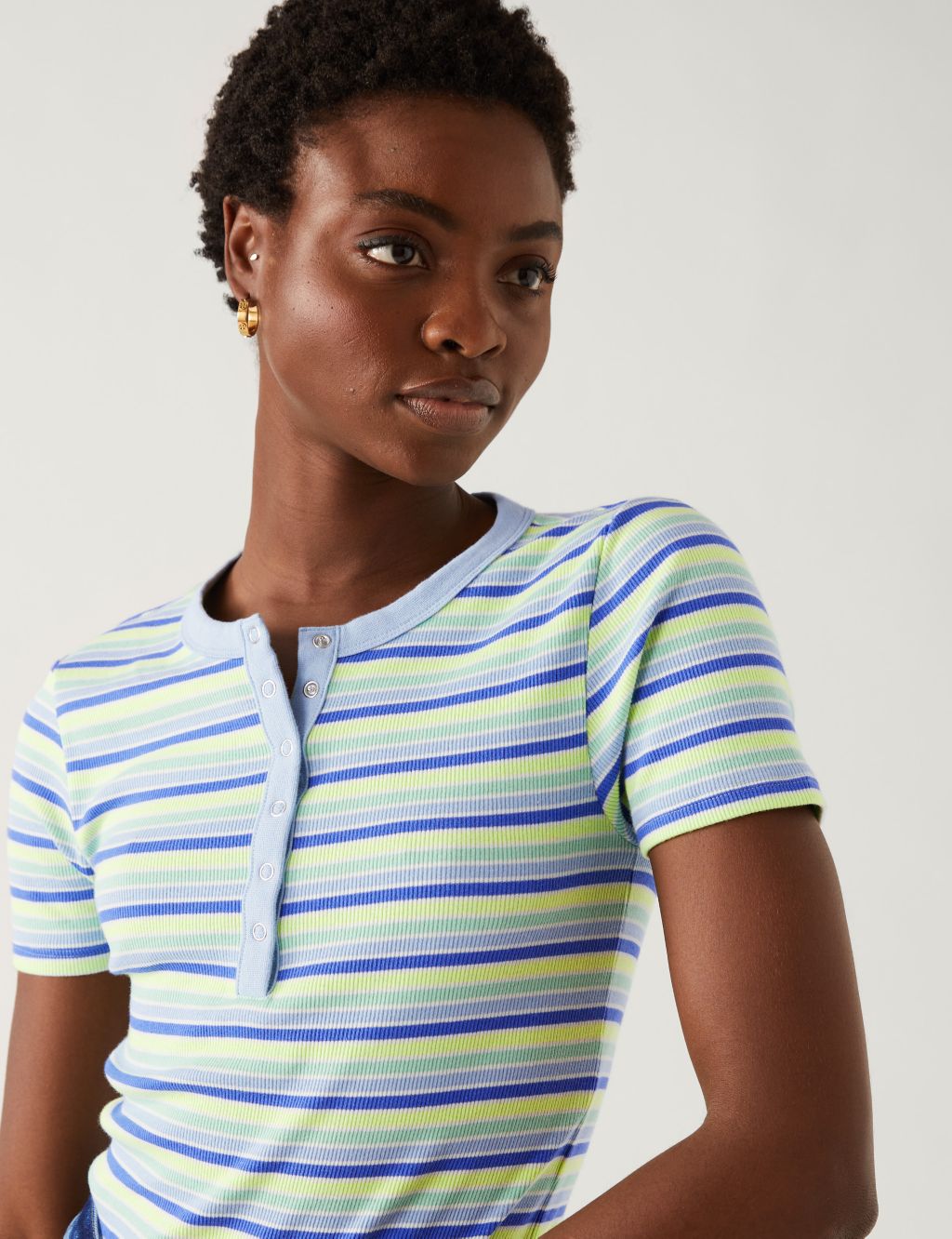 Cotton Rich Ribbed Striped Henley Top image 3