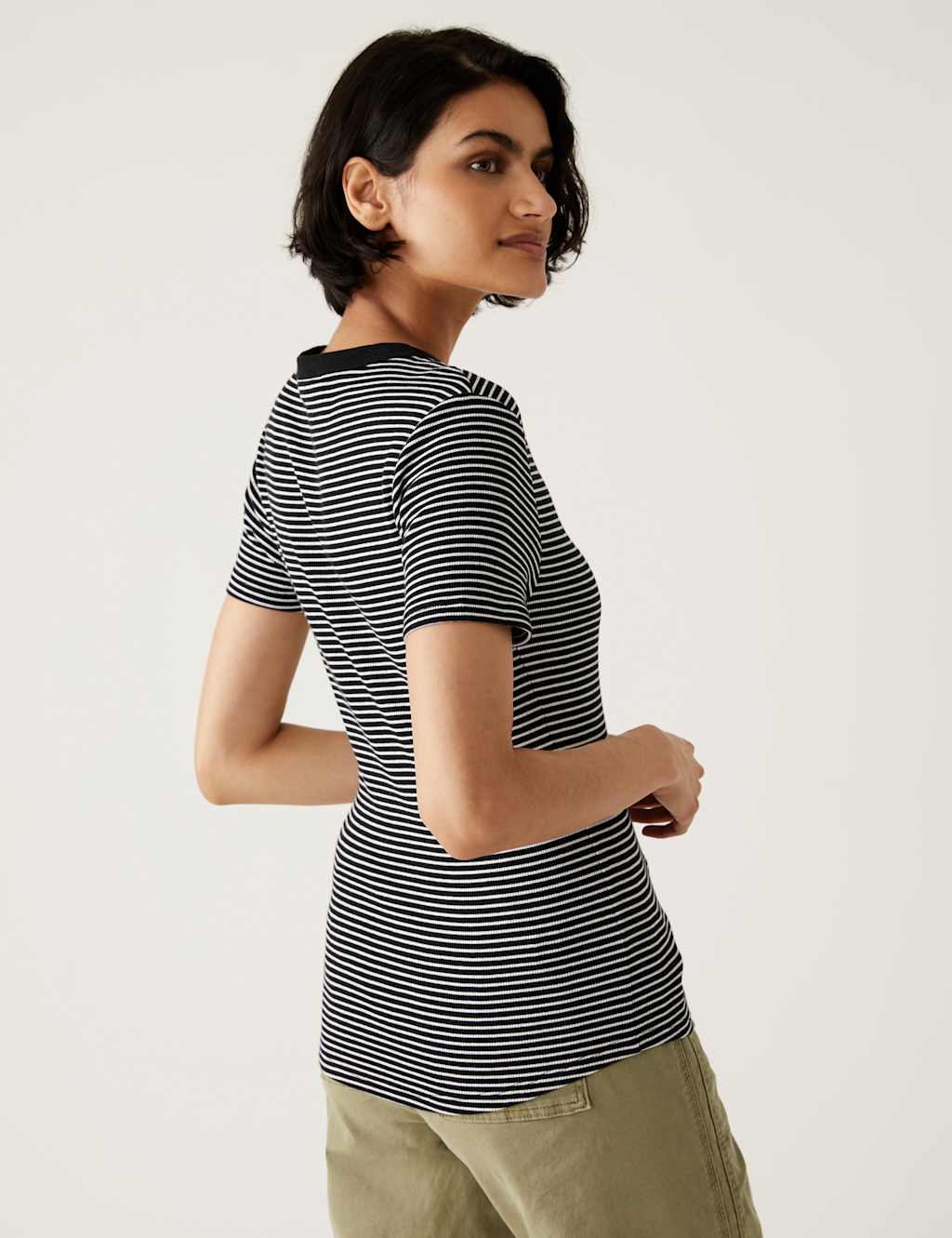 Cotton Rich Ribbed Striped Henley Top image 3