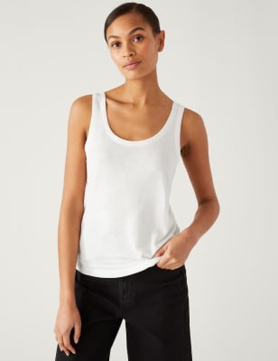 

Womens M&S Collection Linen Rich Vest - White, White