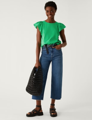 

Womens M&S Collection Pure Cotton Broderie Detail Top - Green, Green