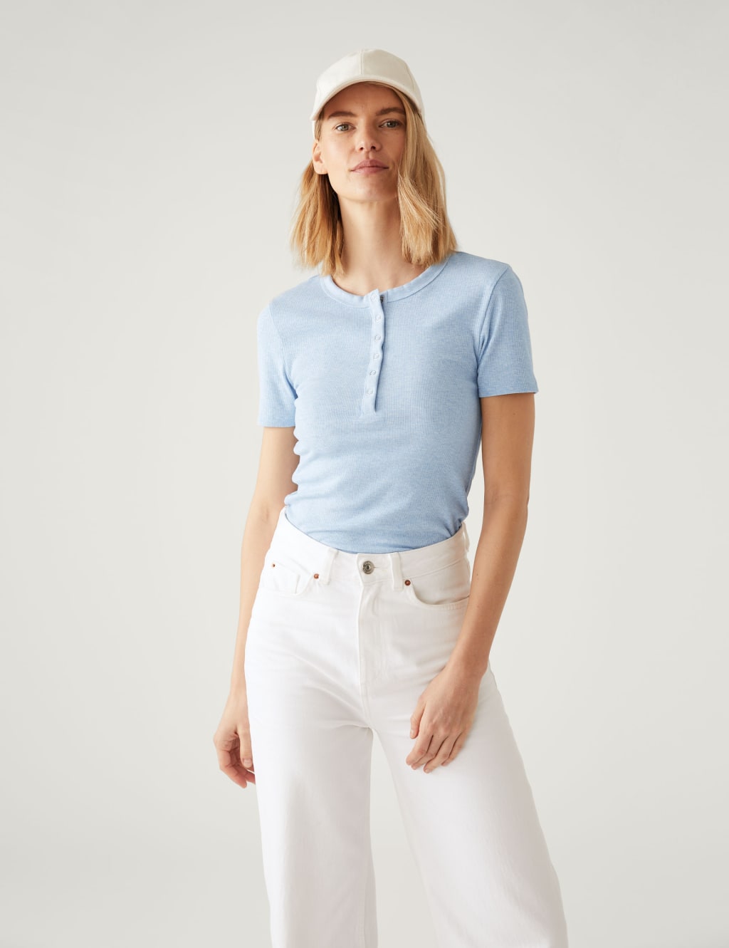 Cotton Blend Ribbed Henley Top image 1
