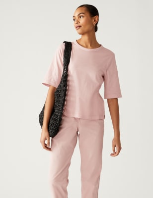 

Womens M&S Collection Pure Cotton Tea Dyed T-Shirt - Pink, Pink