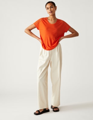 

Womens M&S Collection Oberteil mit hohem Leinenanteil und Lochstickerei - Bright Orange, Bright Orange