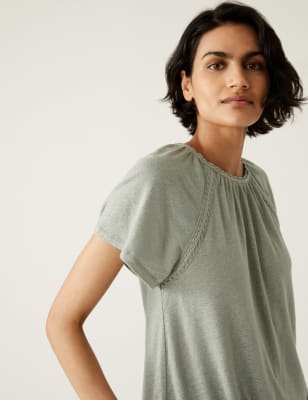 

M&S Collection Top de lino con bordadoWomens - Khaki, Khaki