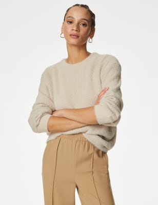 

Womens M&S Collection Textured Crew Neck Sweatshirt - Beige, Beige