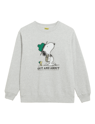 

M&S Collection Sudadera de algodón de manga larga de Snoopy™Womens - Grey Marl, Grey Marl