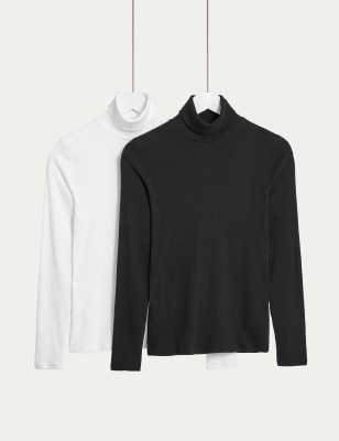 2pk Cotton Rich Slim Fit Tops, M&S Collection