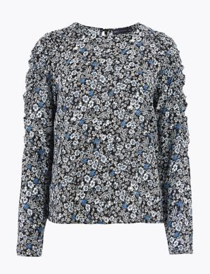 Floral Gathered Long Sleeve Blouse | M&S Collection | M&S