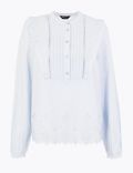 Cotton Broderie High Neck Blouse