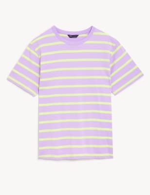 

Womens M&S Collection Pure Cotton Oversized Striped T-Shirt - Lilac Mix, Lilac Mix