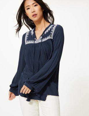 Navy store peasant blouse