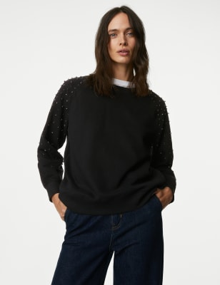 

Womens M&S Collection Cotton Rich Embellished Sweatshirt - Black, Black